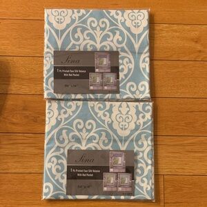 Blue and White Faux Silk Valance, 
54” x 14”. 2 Piece | New in Package
